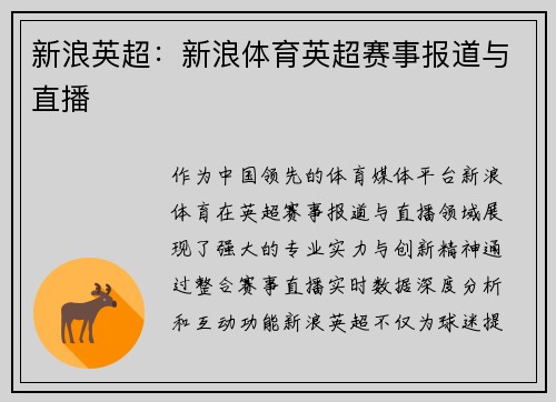 新浪英超：新浪体育英超赛事报道与直播